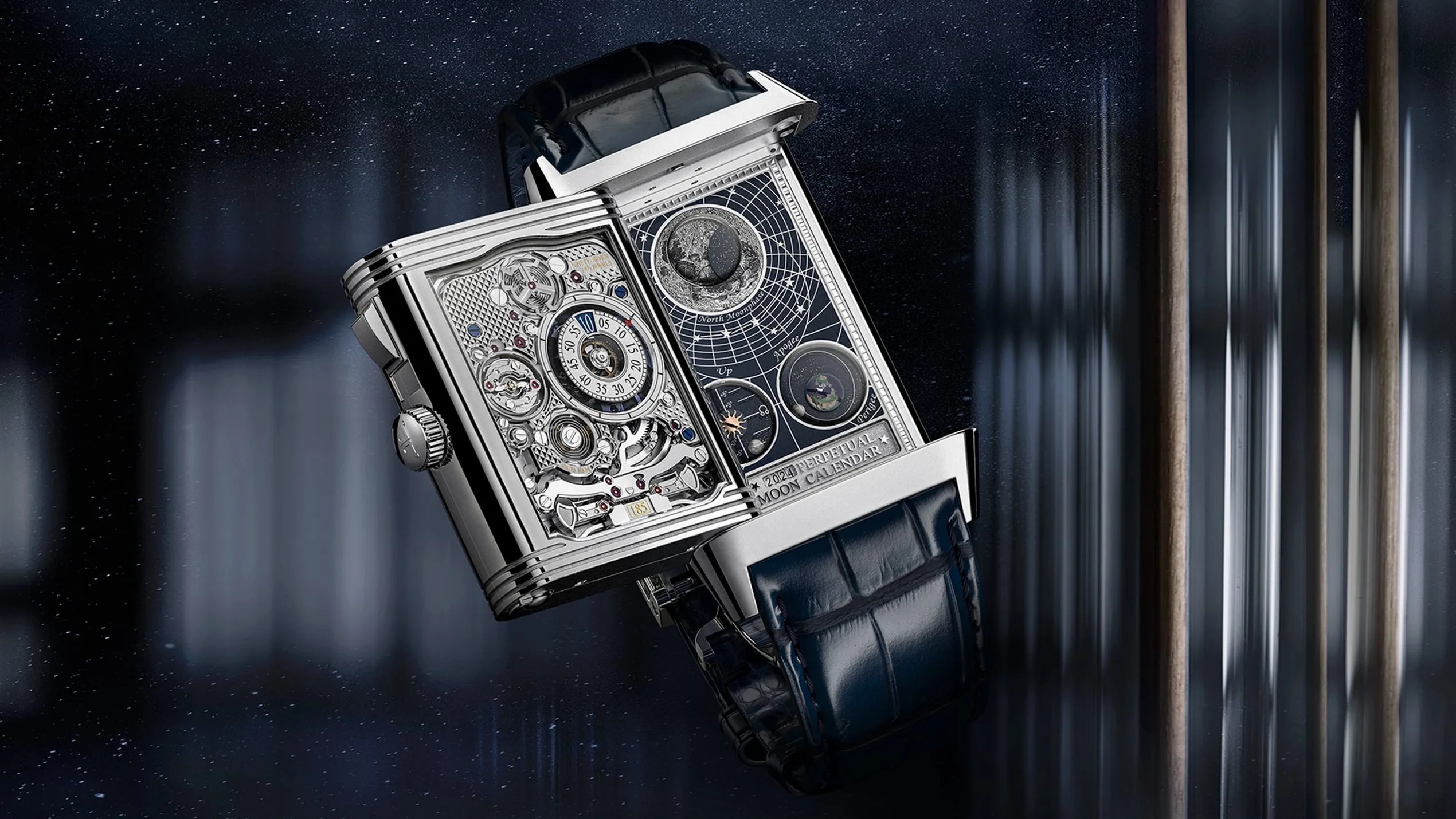 jlc reverso watch showing complex celestial complications