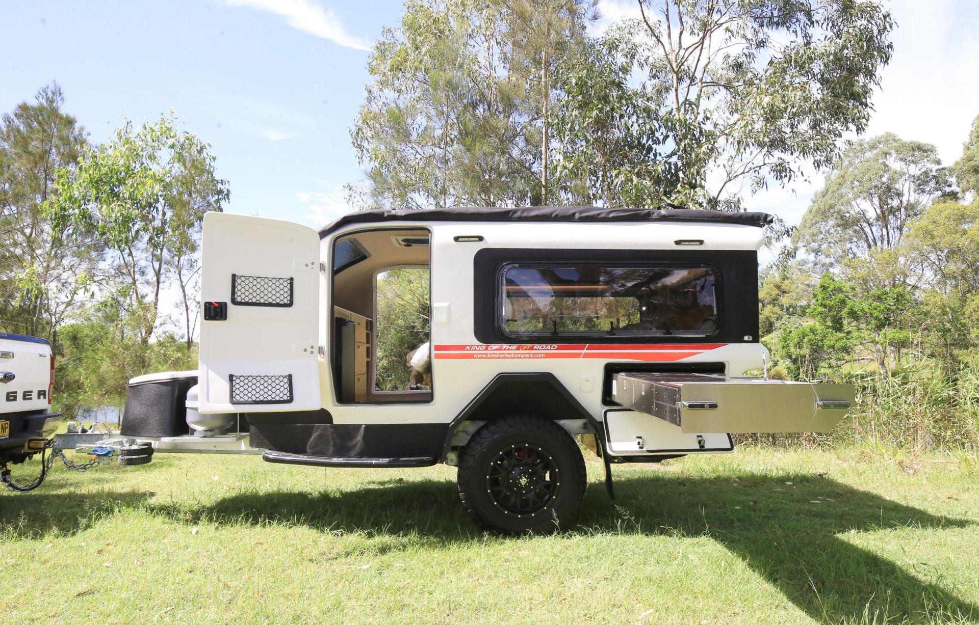kimberly kampers teardrop camper outside in the sunshine