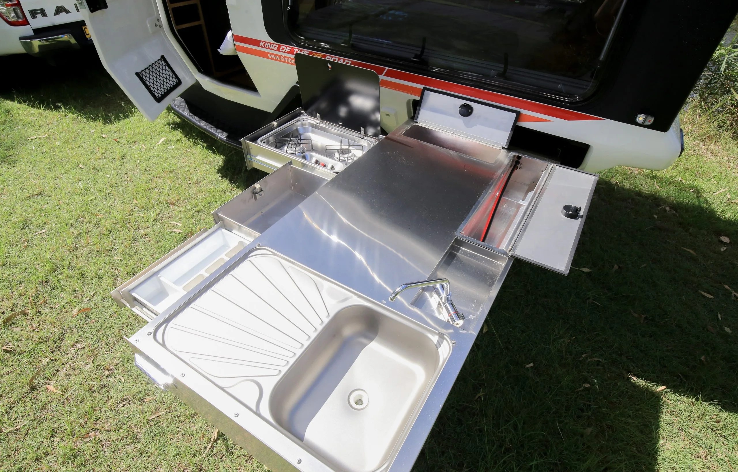 slide out stainless steel kitchen on a Kimberly Kampers camper