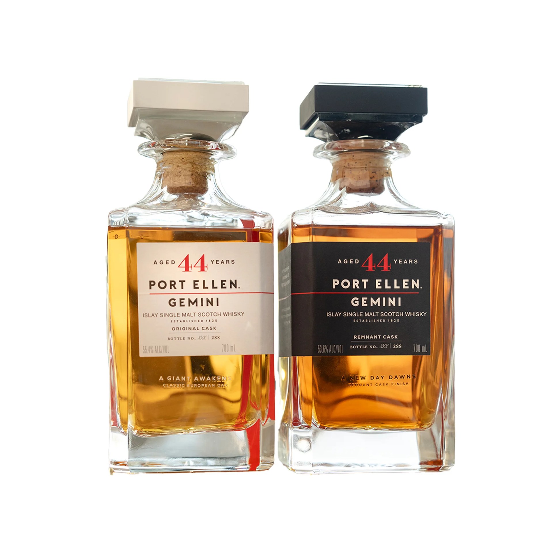 two bottles of port ellen whisky