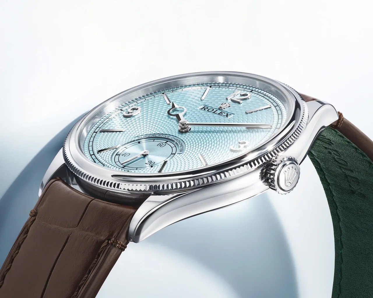 rolex blue watch on leather strap