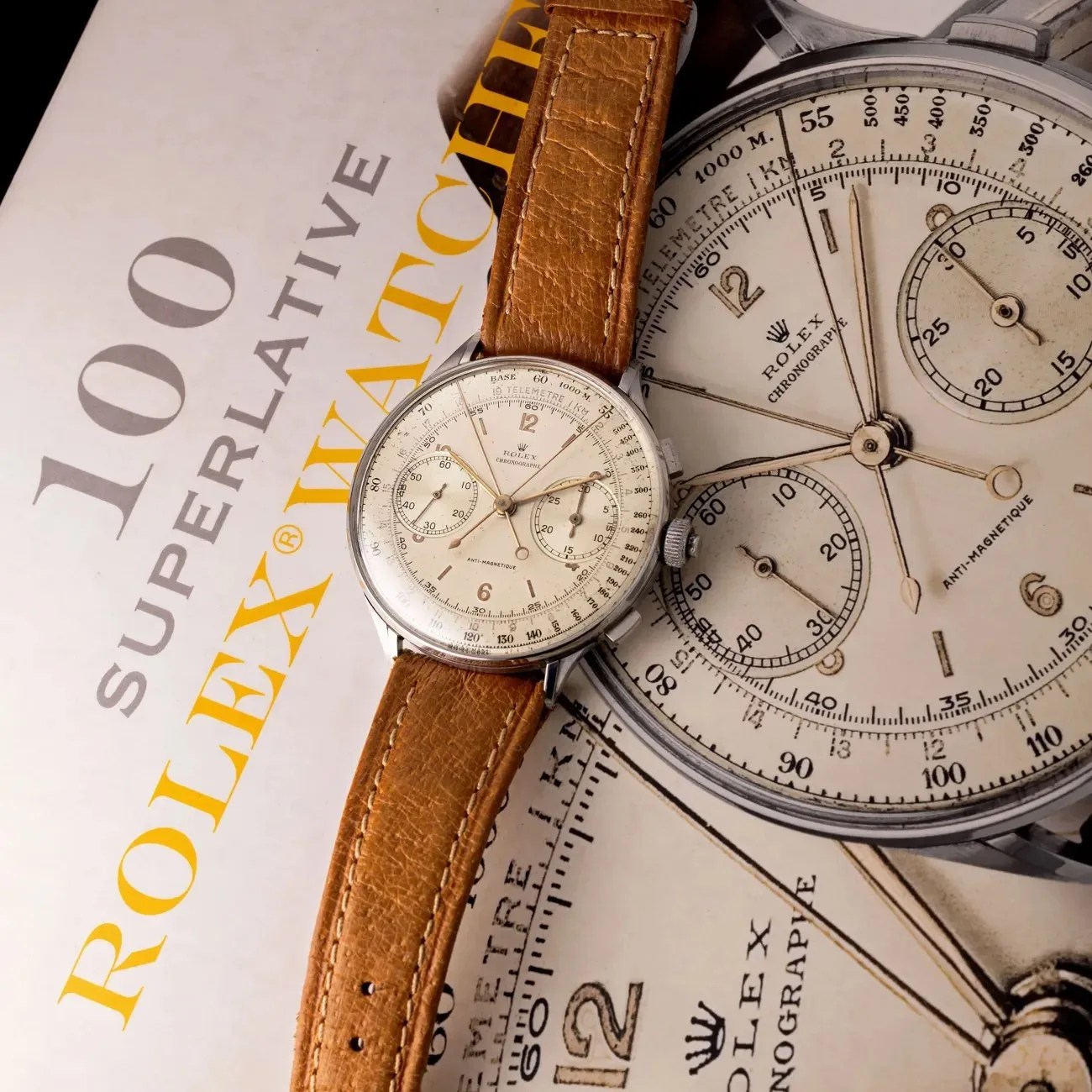 vintage rolex watch on a rolex book