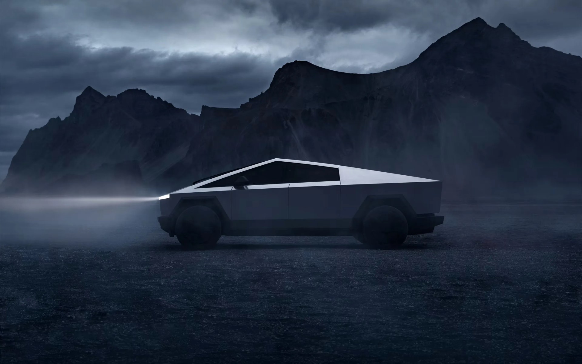 Tesla Cybertruck at nighttime