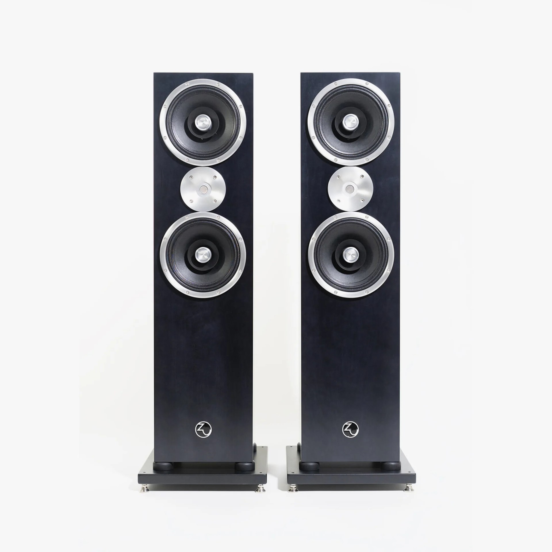 pair of black loudspeakers