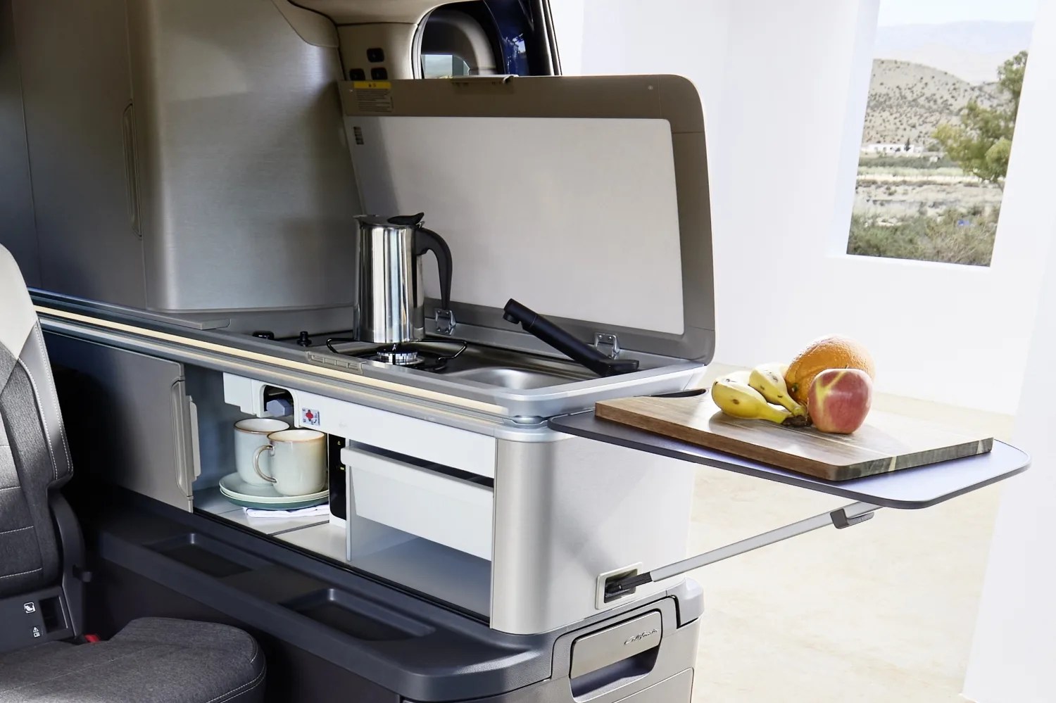 kitchenette in a vw camper van