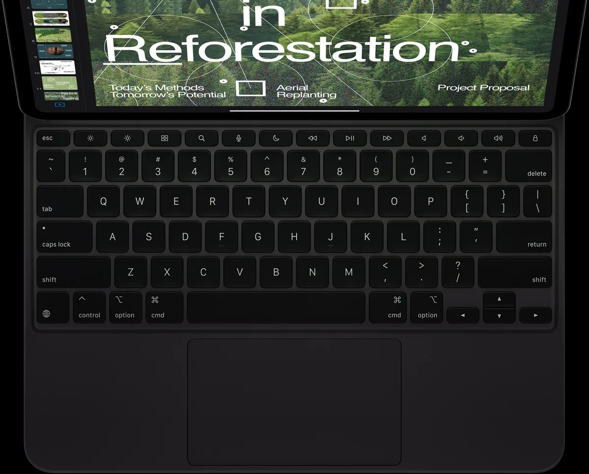 Top down image of new 2024 Apple Magic Keyboard showing the function keys. 