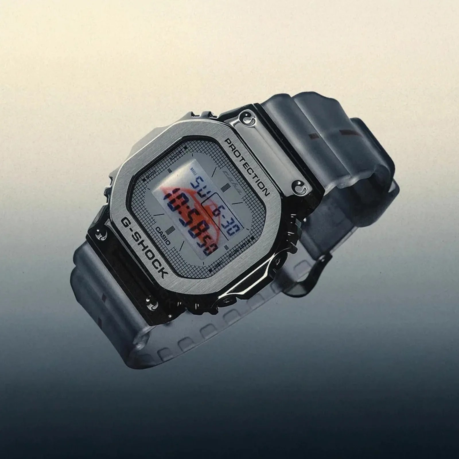 An image of the C2H4 and G-SHOCK futuristic collaboration featuring a GM-5600 wristwatch