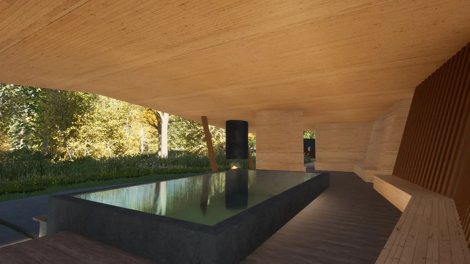 Rendering of Snow Peak Ofuro spa inside