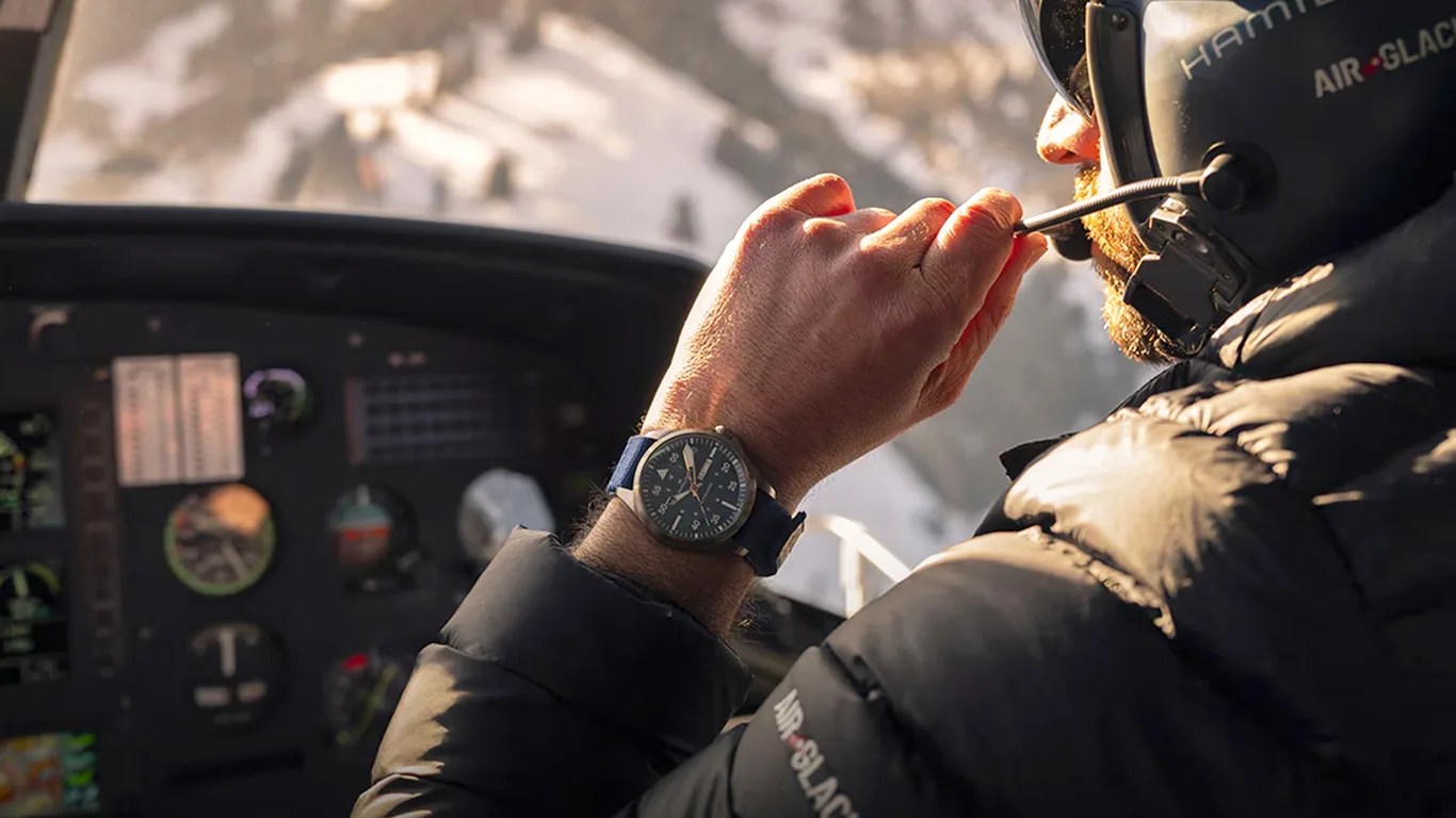 hamilton watch worn by a pilot in a cockpit