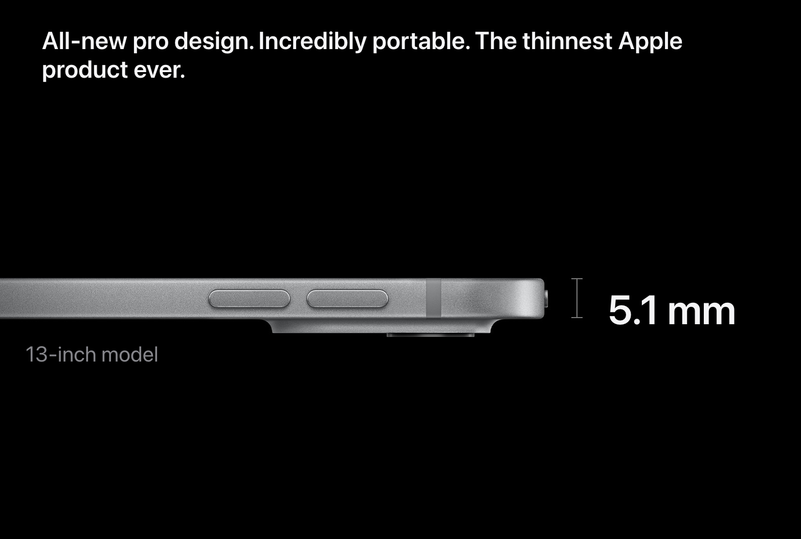 Diagram showing how the 13" iPad Pro measures just 5.1mm thick