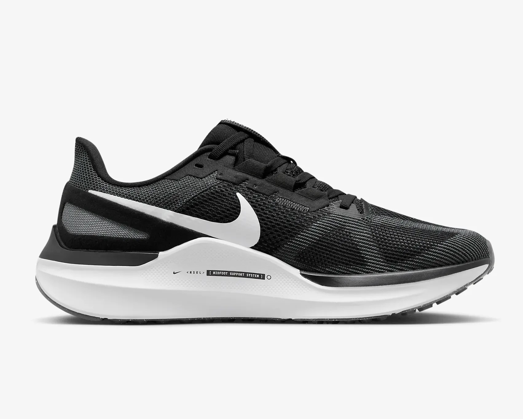 side shot of a black nike running shoe