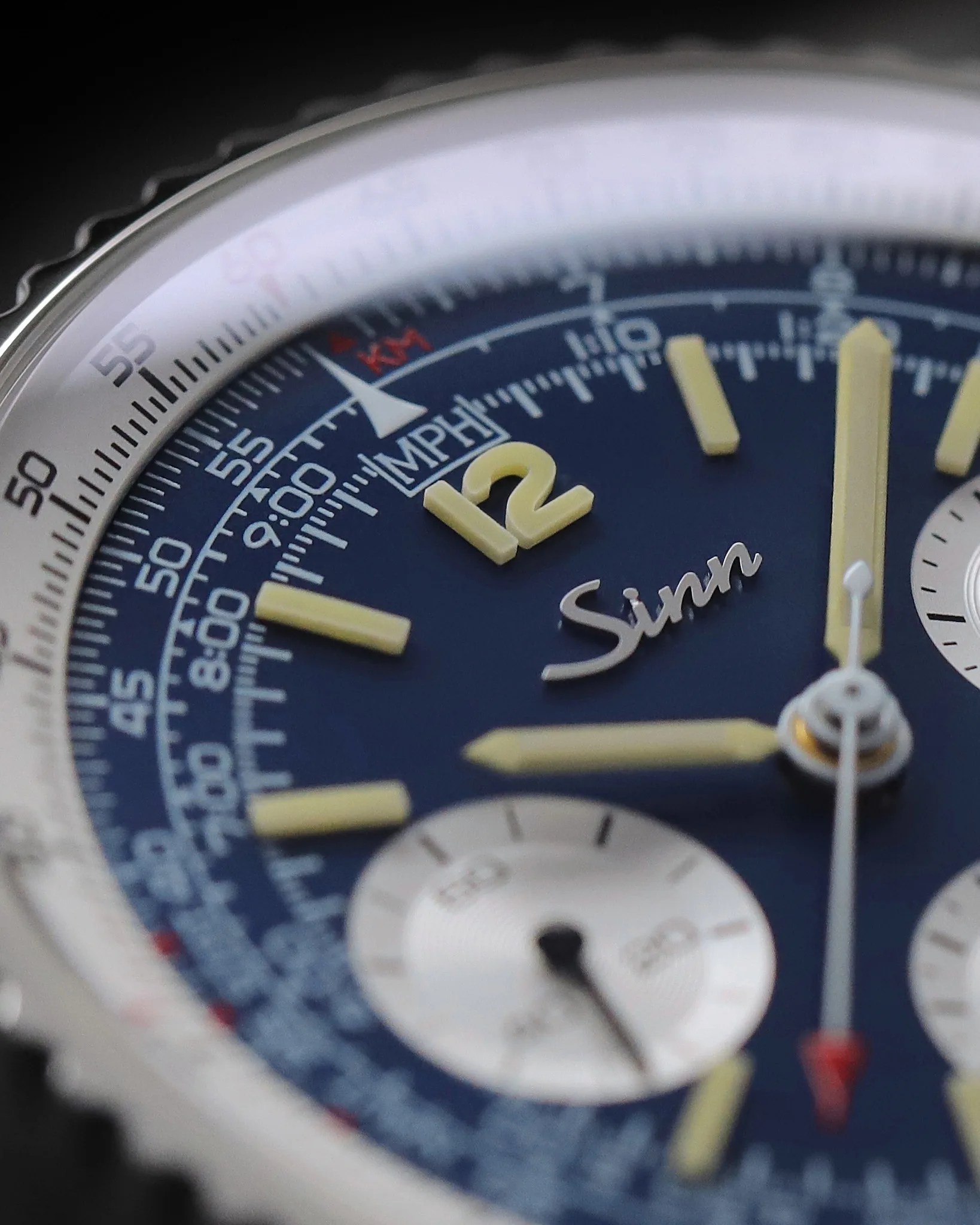 sinn chronograph watch dial closeup