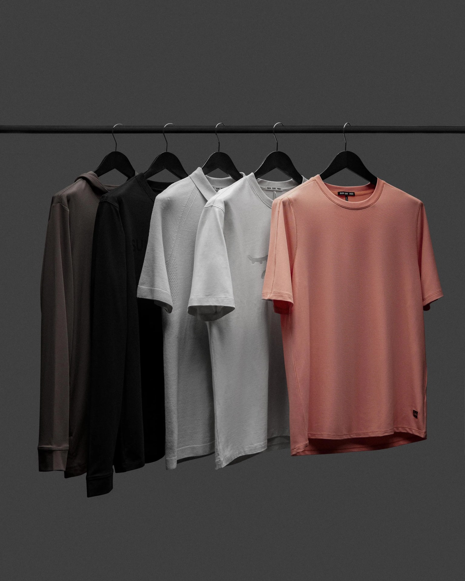 sun day red shirts on hangers