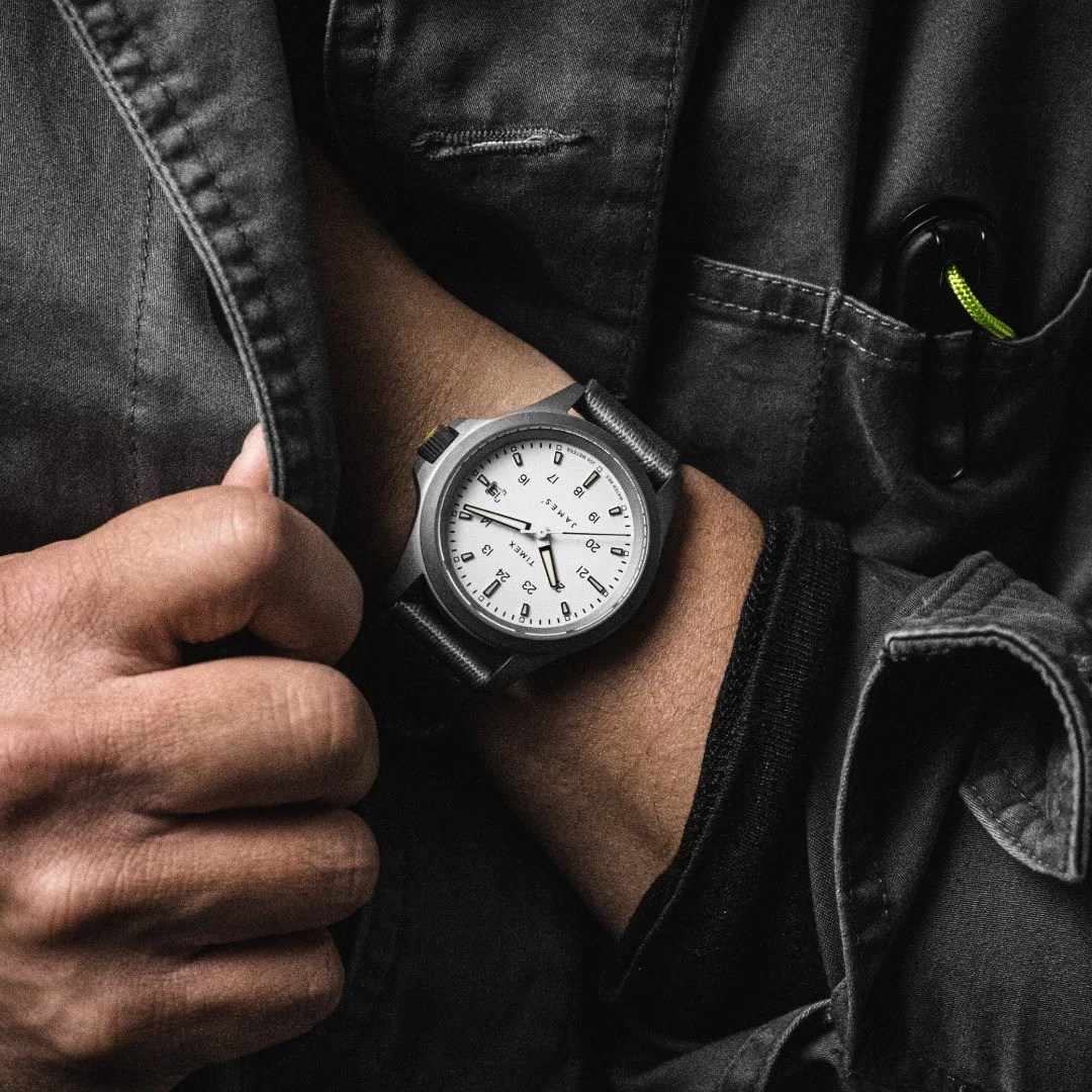 timex x the james brand watch on mans wrist