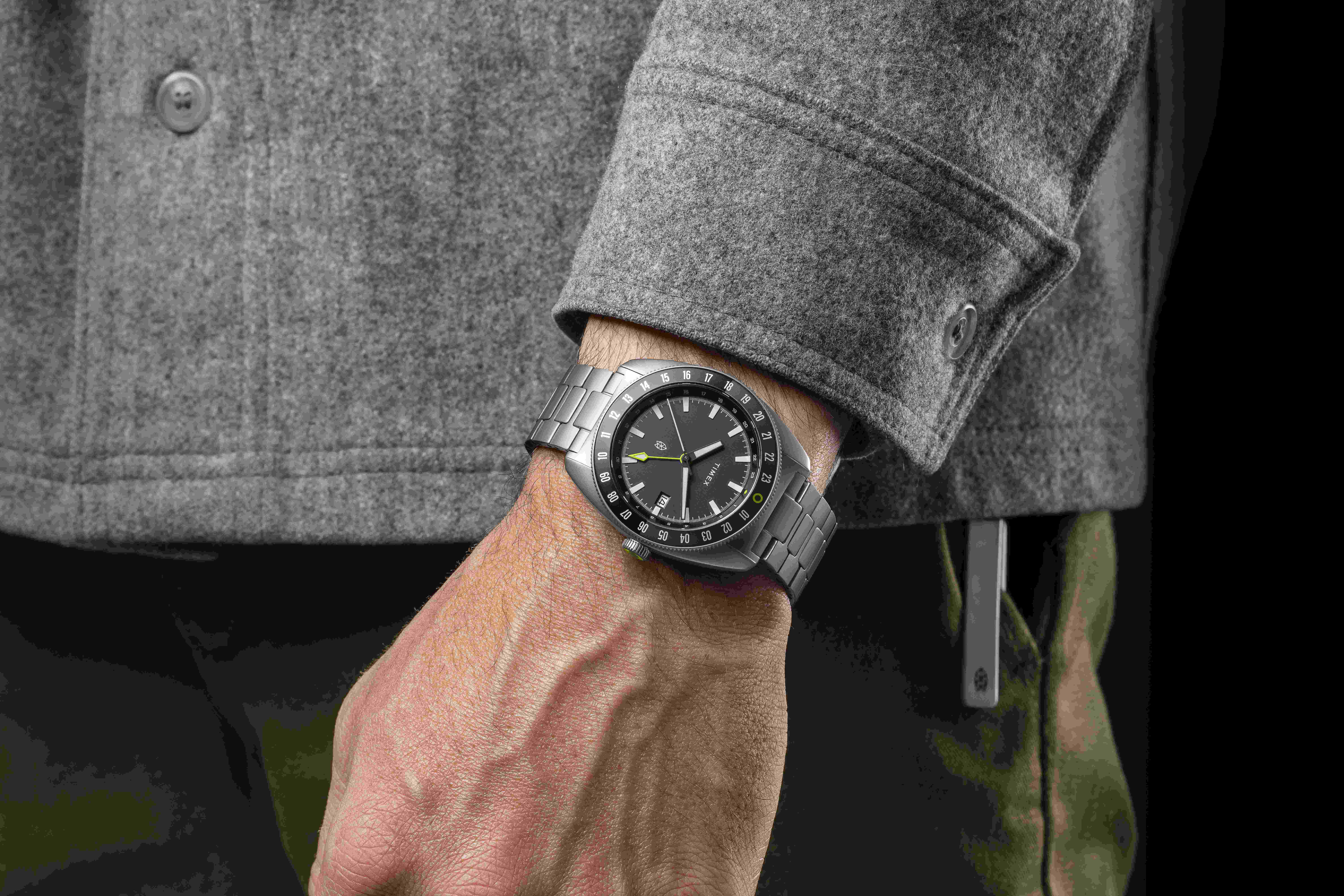 The James Brand x Timex watch on a mans wrist
