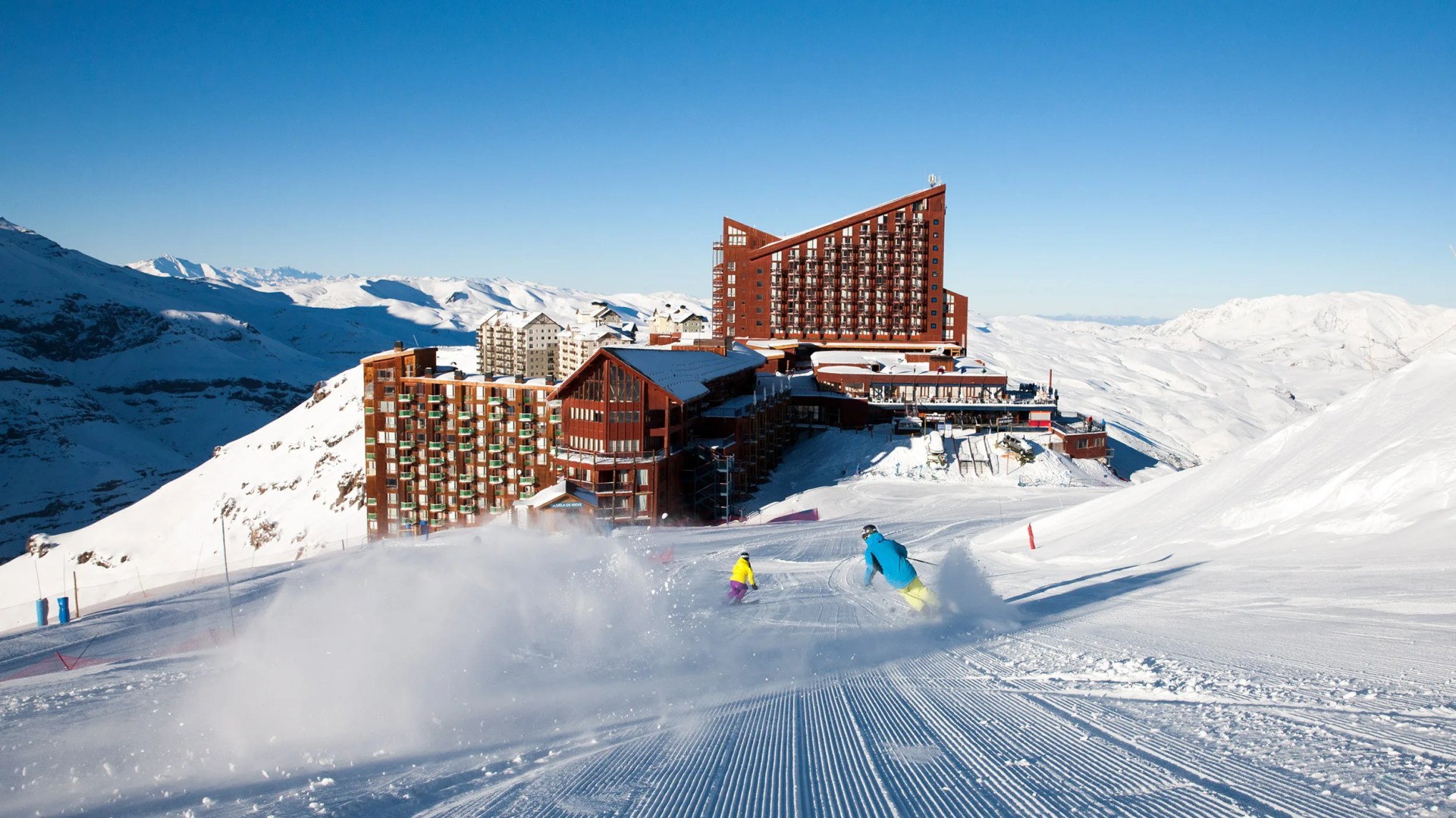 skiing towards resort