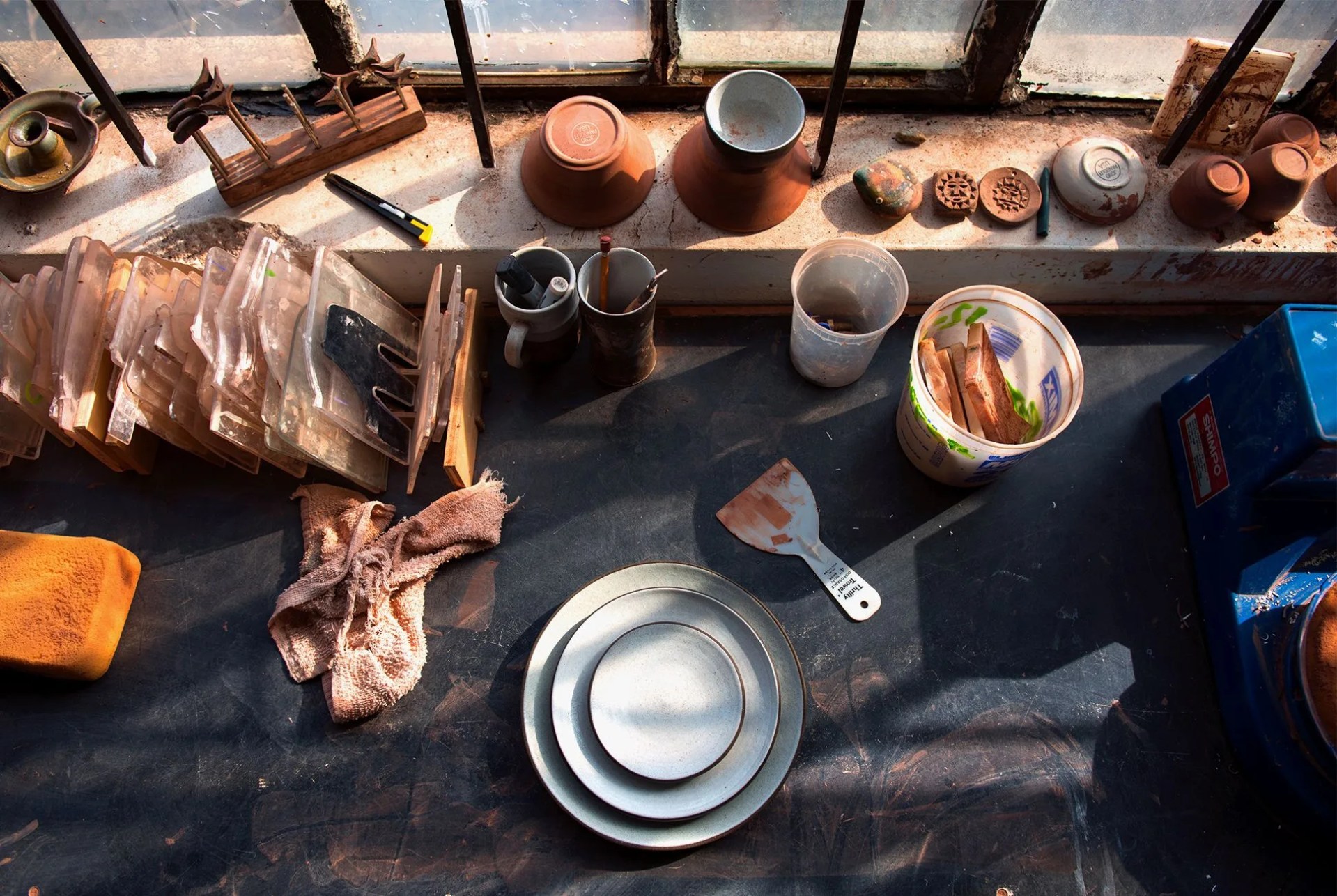 clay plates in a studio