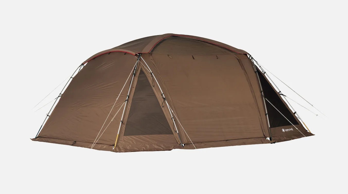Snow Peak Fubi tent shown setup with all side panels closed to shelter against the elements