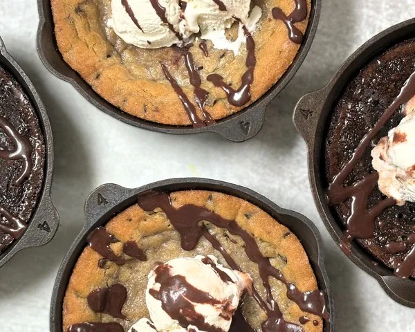 skillets with baked goods