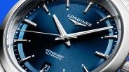 longines blue watch dial closeup