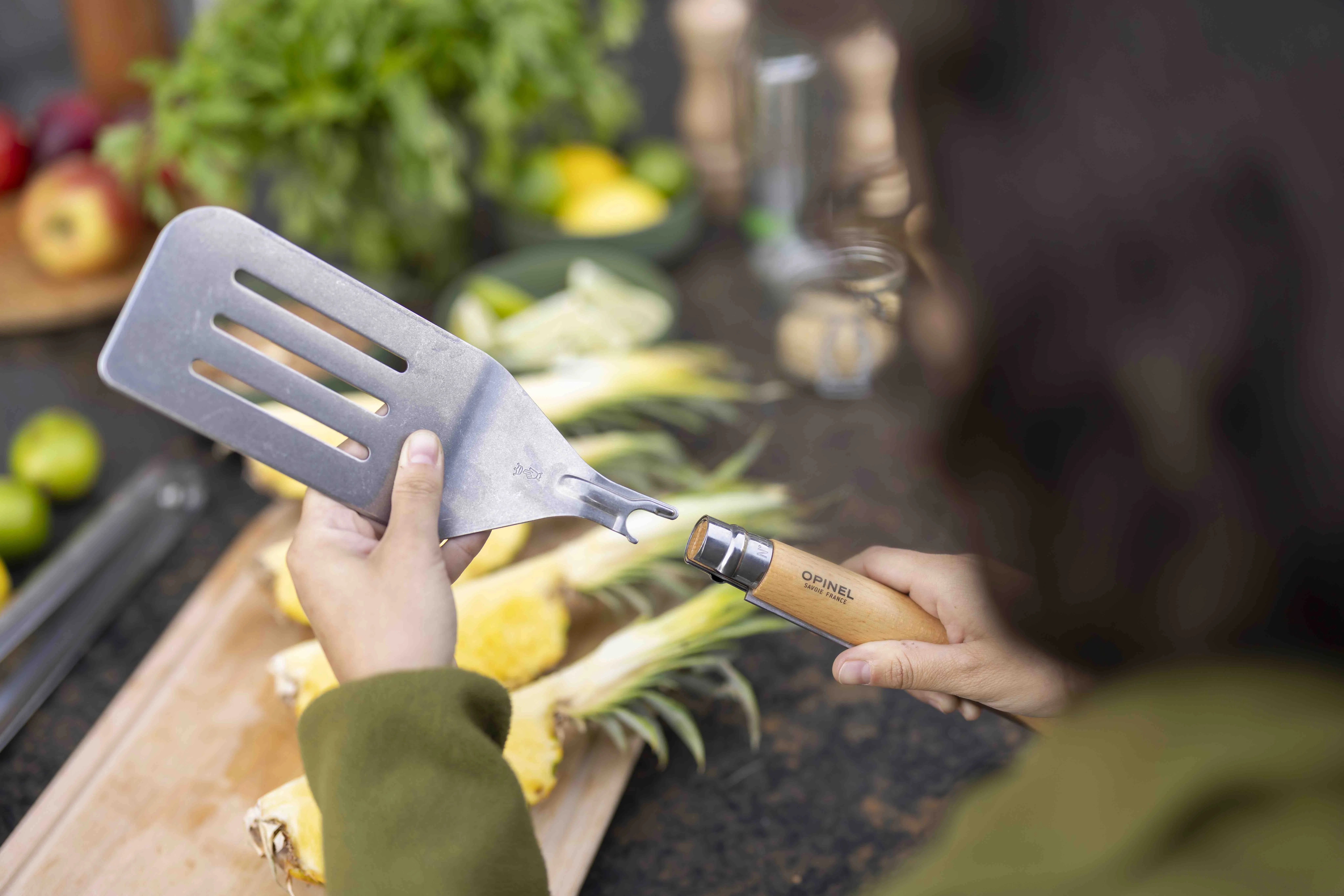 opinel spatula is attached to a knife handle
