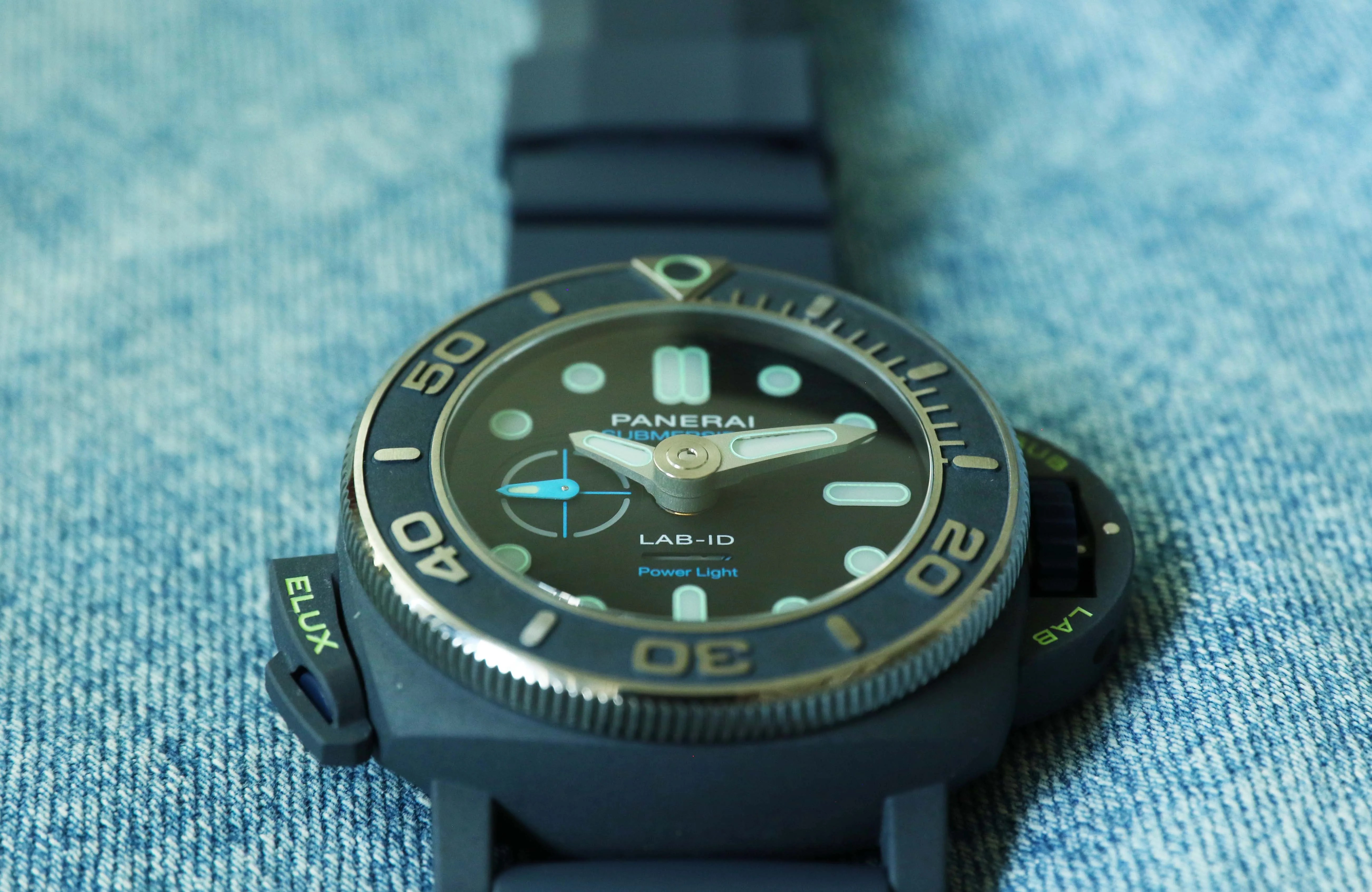 panerai dive watch on denim