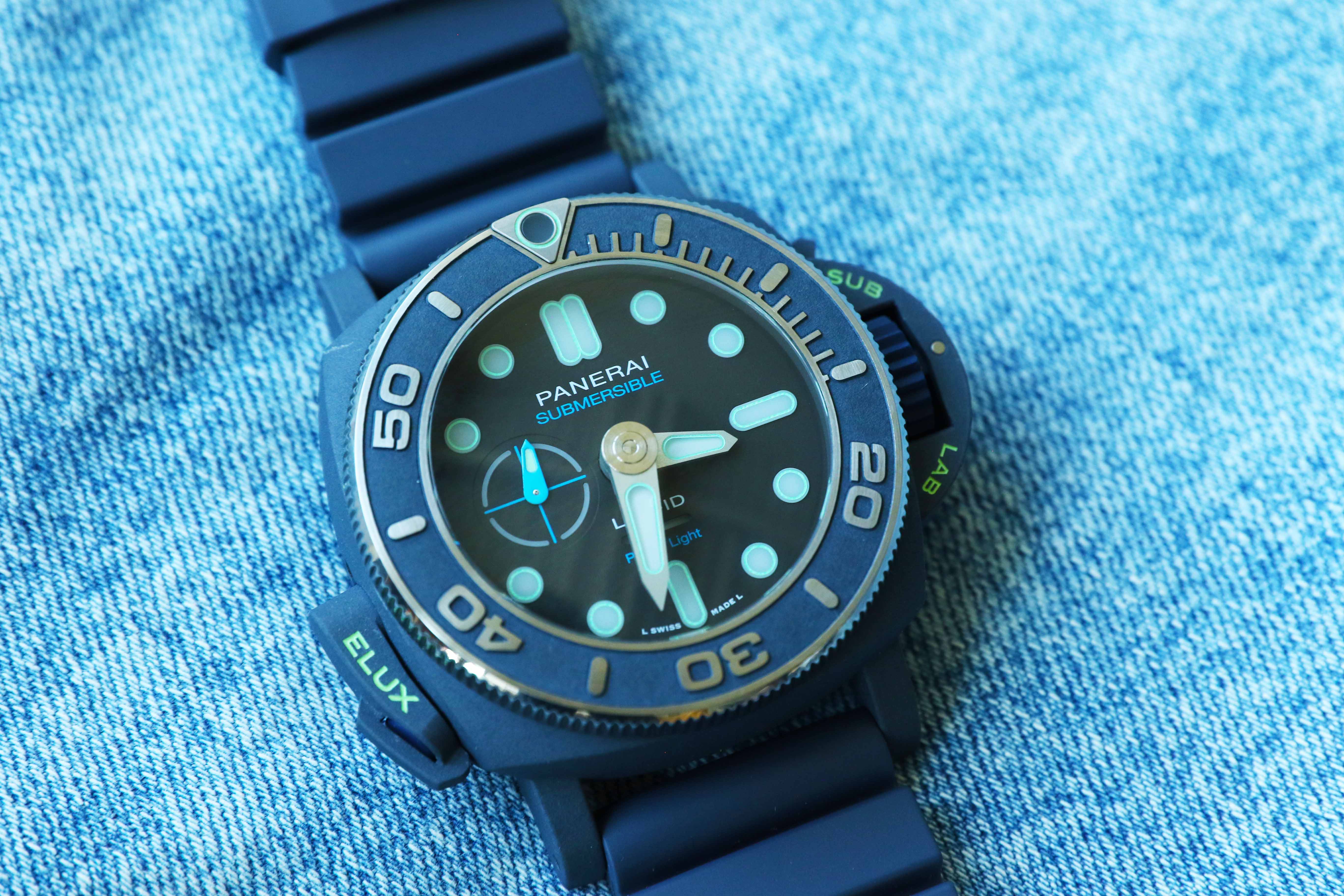 panerai dive watch on denim
