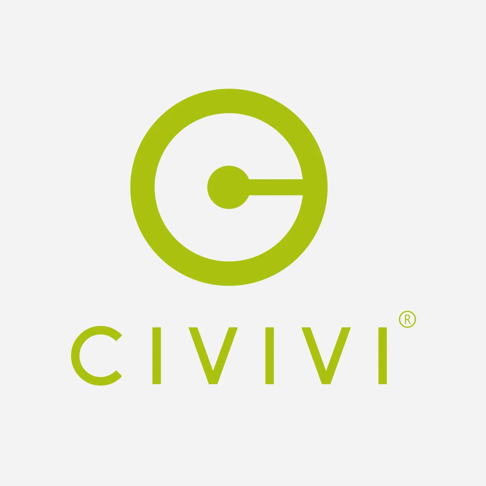 CIVIVI wordmark in light grey sitting against a light grey background.