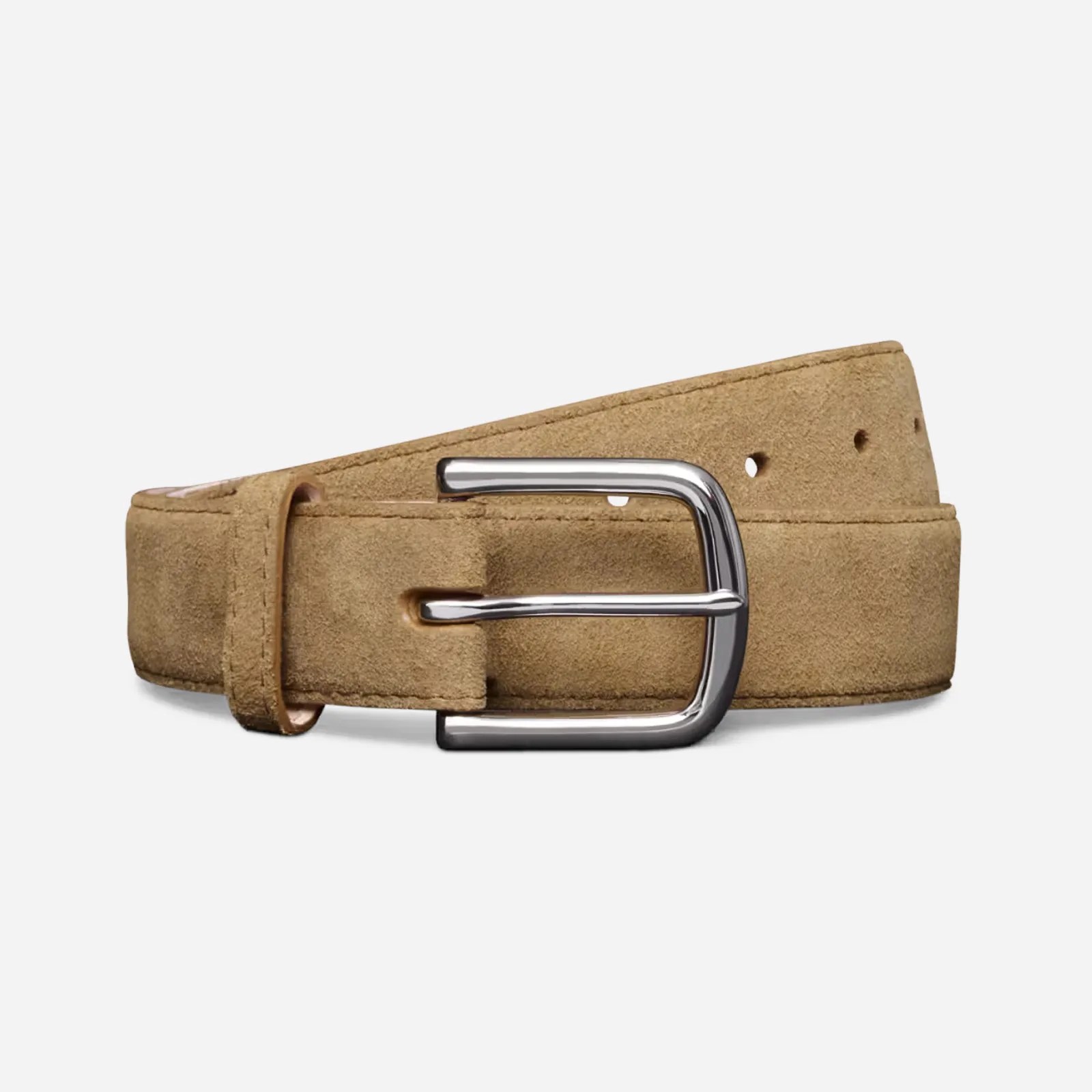 A Tecvoas belt in light tan suede
