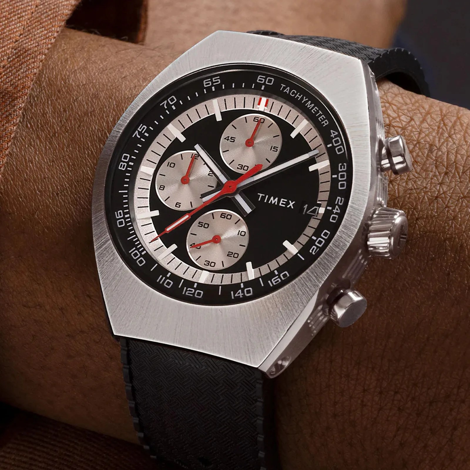 A Timex Legacy Tonneau Chronograph on Wrist