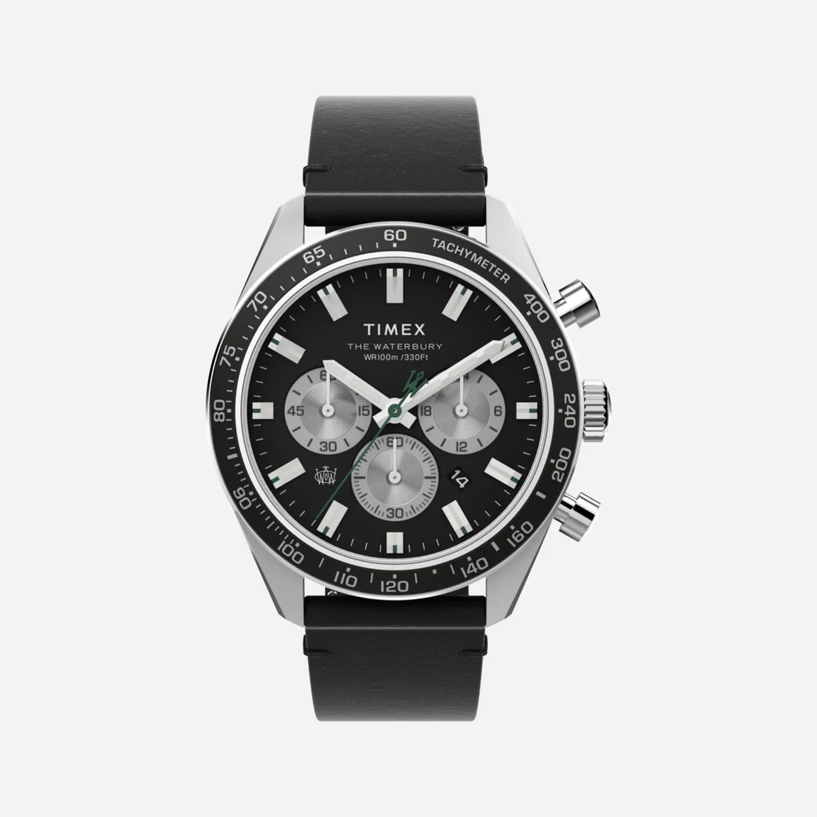A Timex Waterbury Chronograph on light grey background