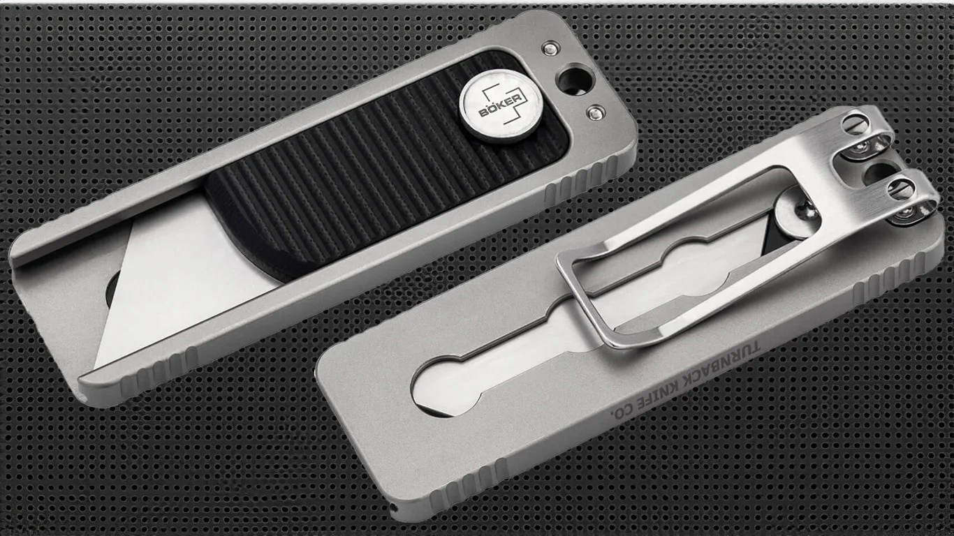 two boker utility knives on a black background
