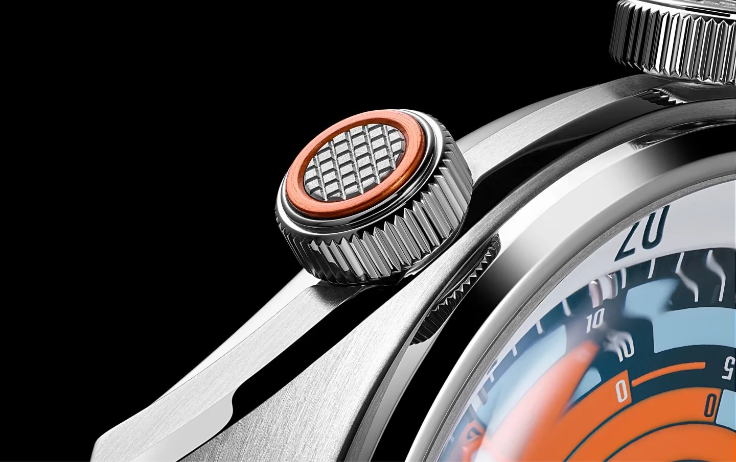 close up of a christopher ward dive watch crown