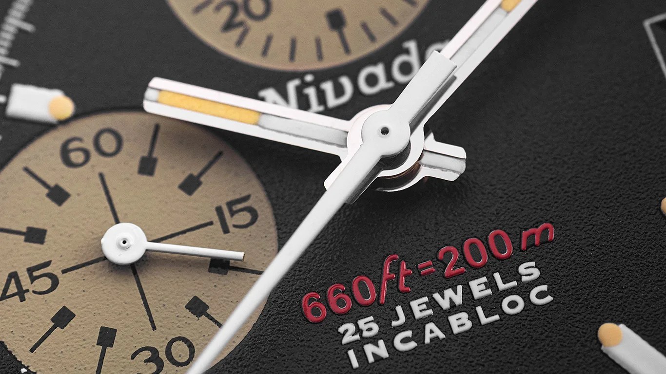 closeup of nivada watch dial