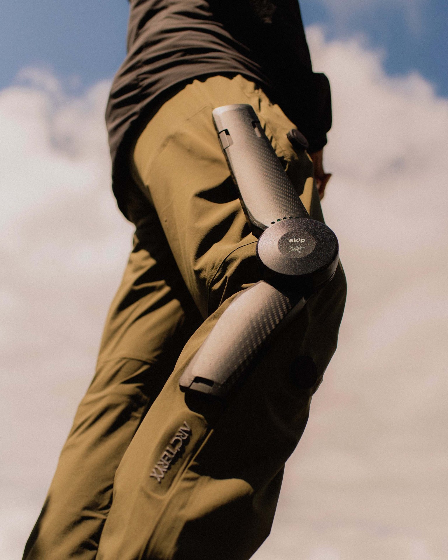 an exoskeleton equipped to a pair of hiking pants