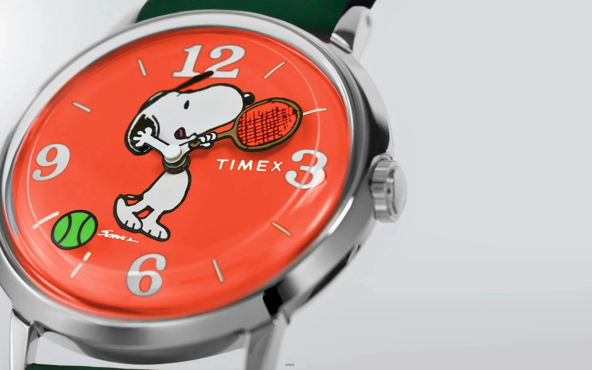 closeup of timex snoopy watch