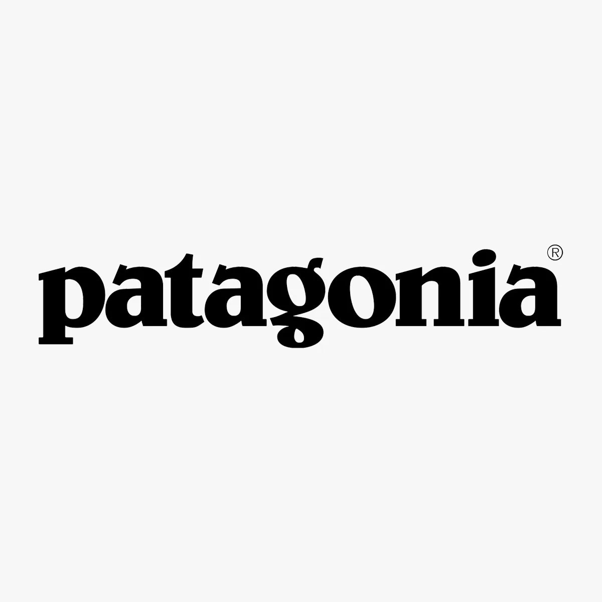 Patagonia brand logo in black on a grey background