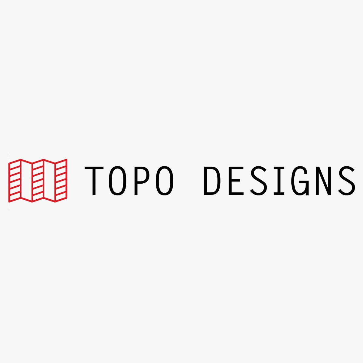 Topo Designs brand logo on a grey background