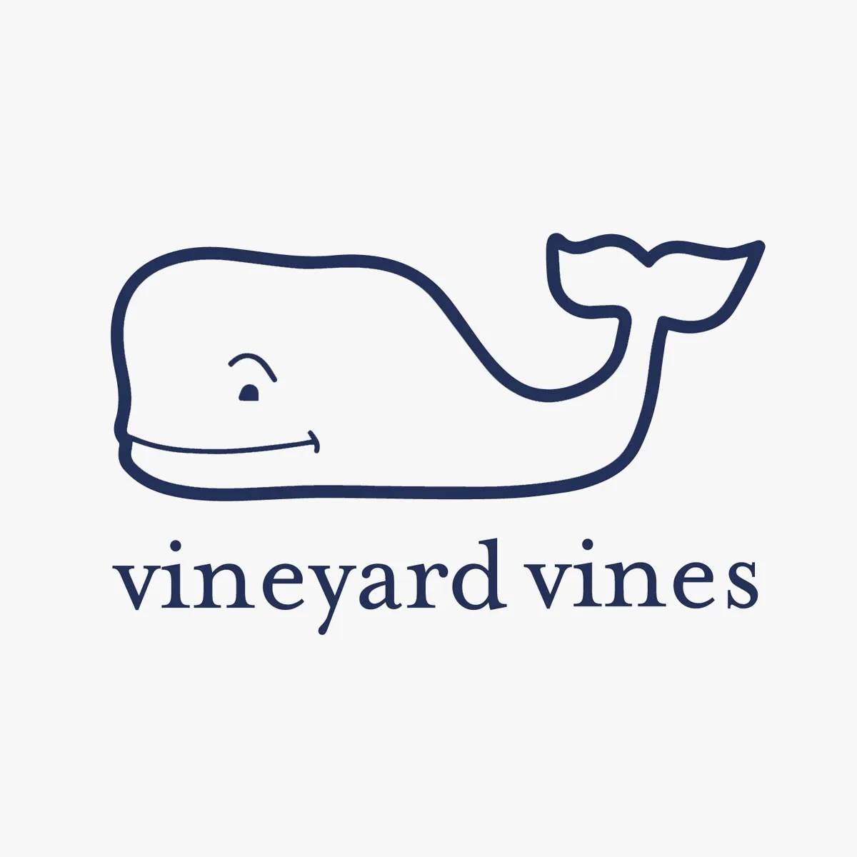 Vineyard Vines Brand logo with whale in blue outline on a grey background