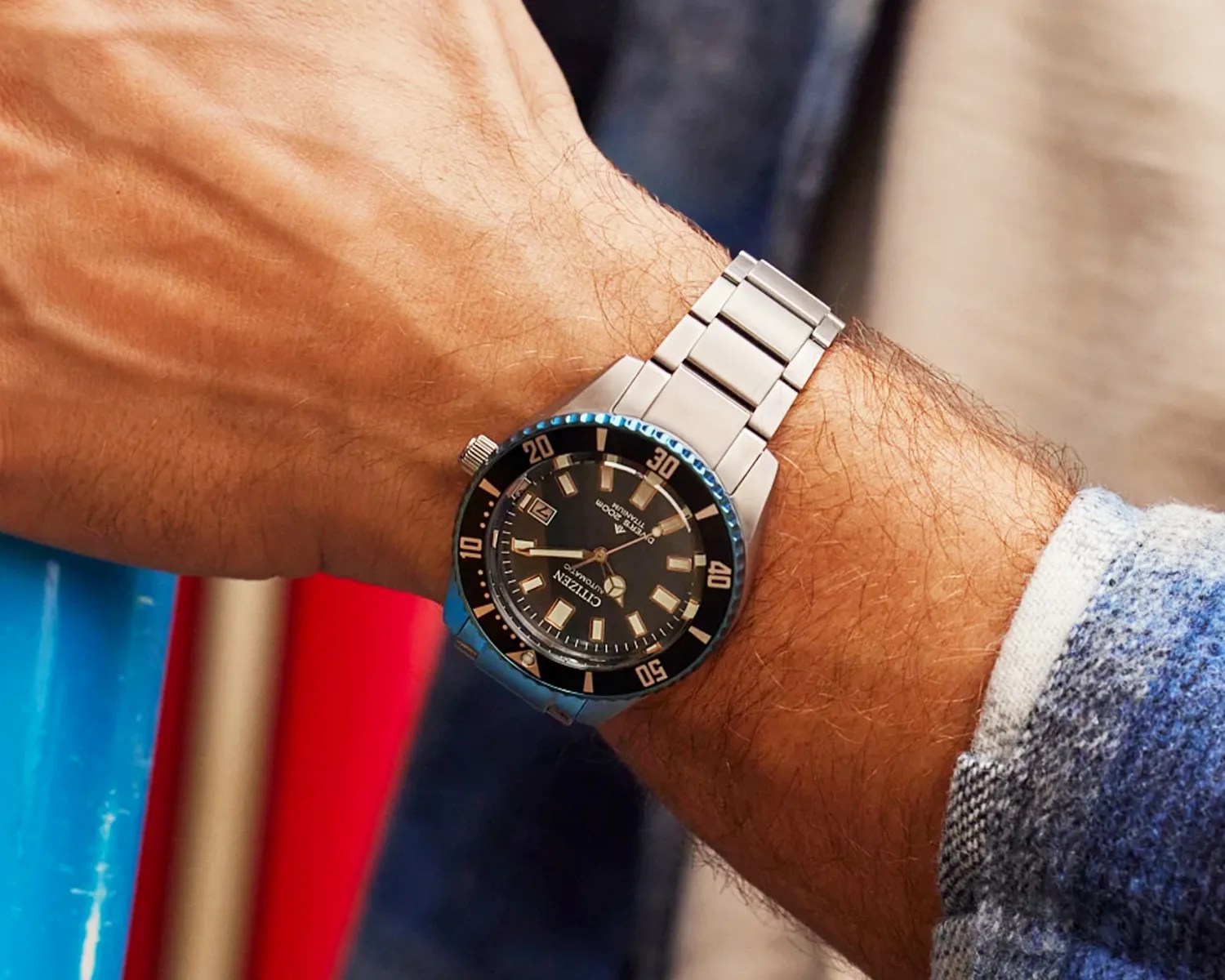 citizen dive watch on a mans wrist