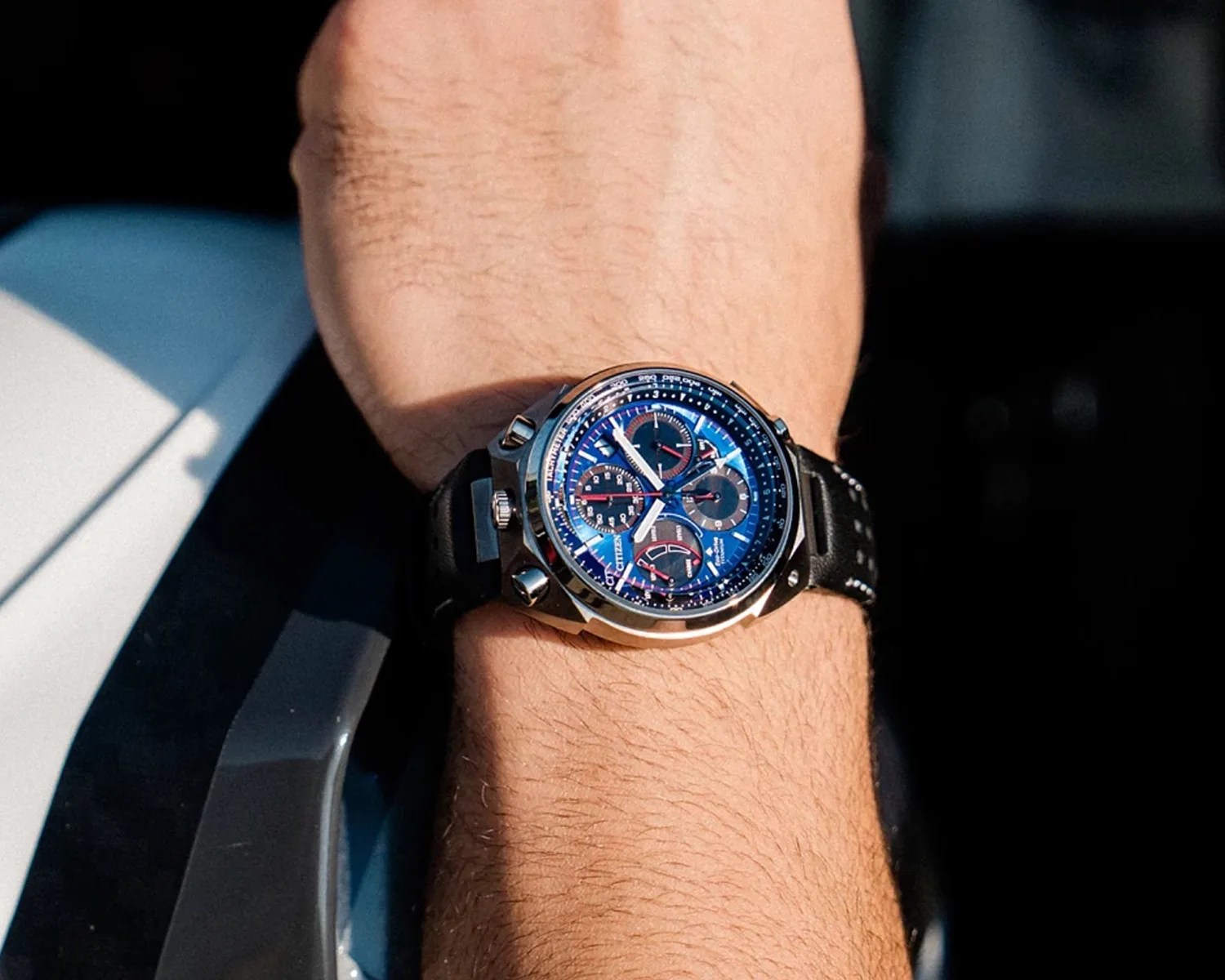 citizen watch on a mans wrist