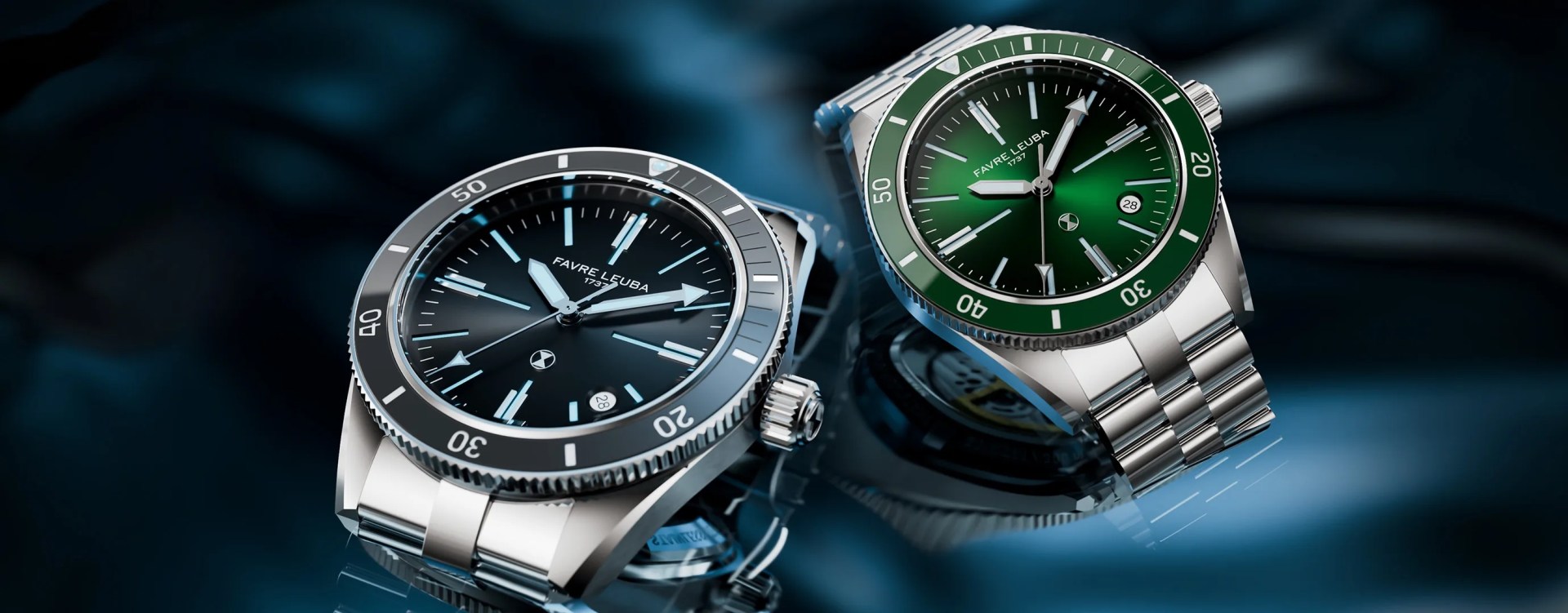 two Favre Leuba dive watches in water