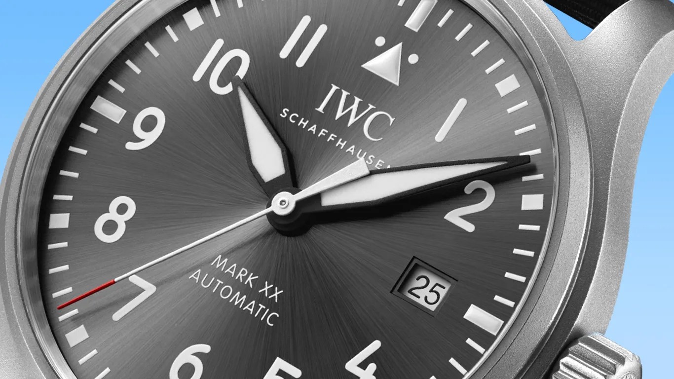 closeup of iwc watch dial