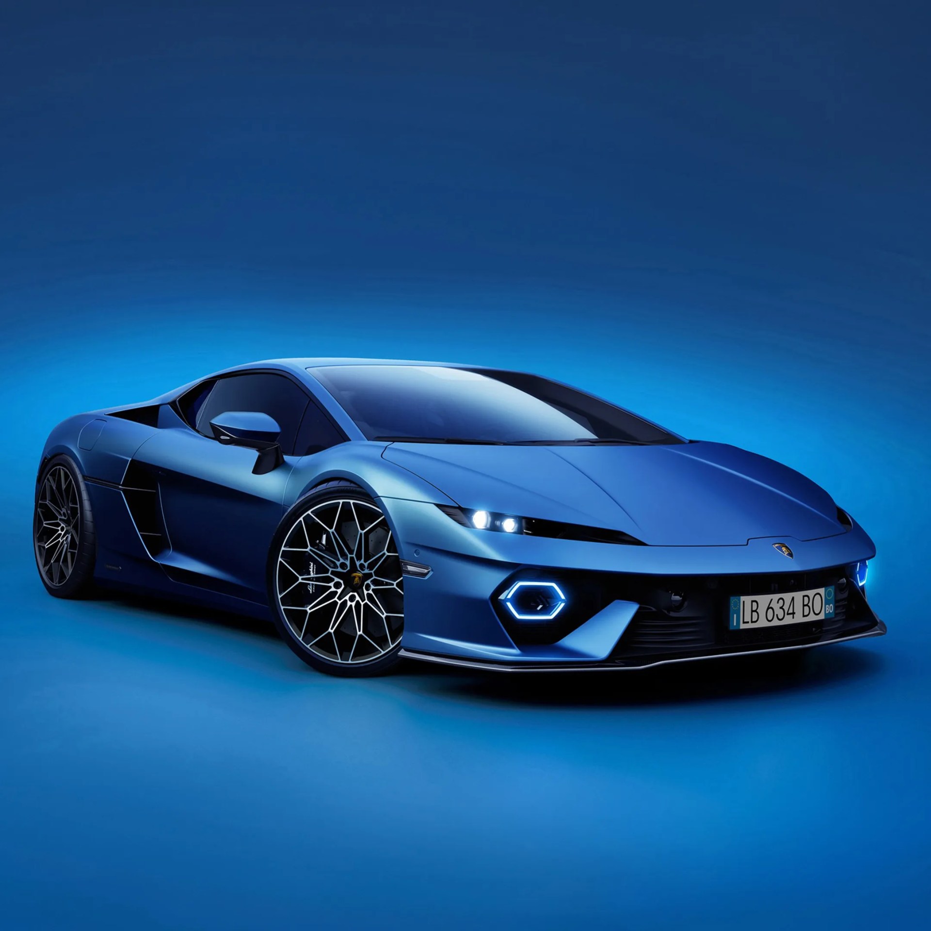 lamborghini sports car in a blue room