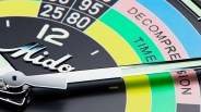 close up of mido rainbow dive watch dial