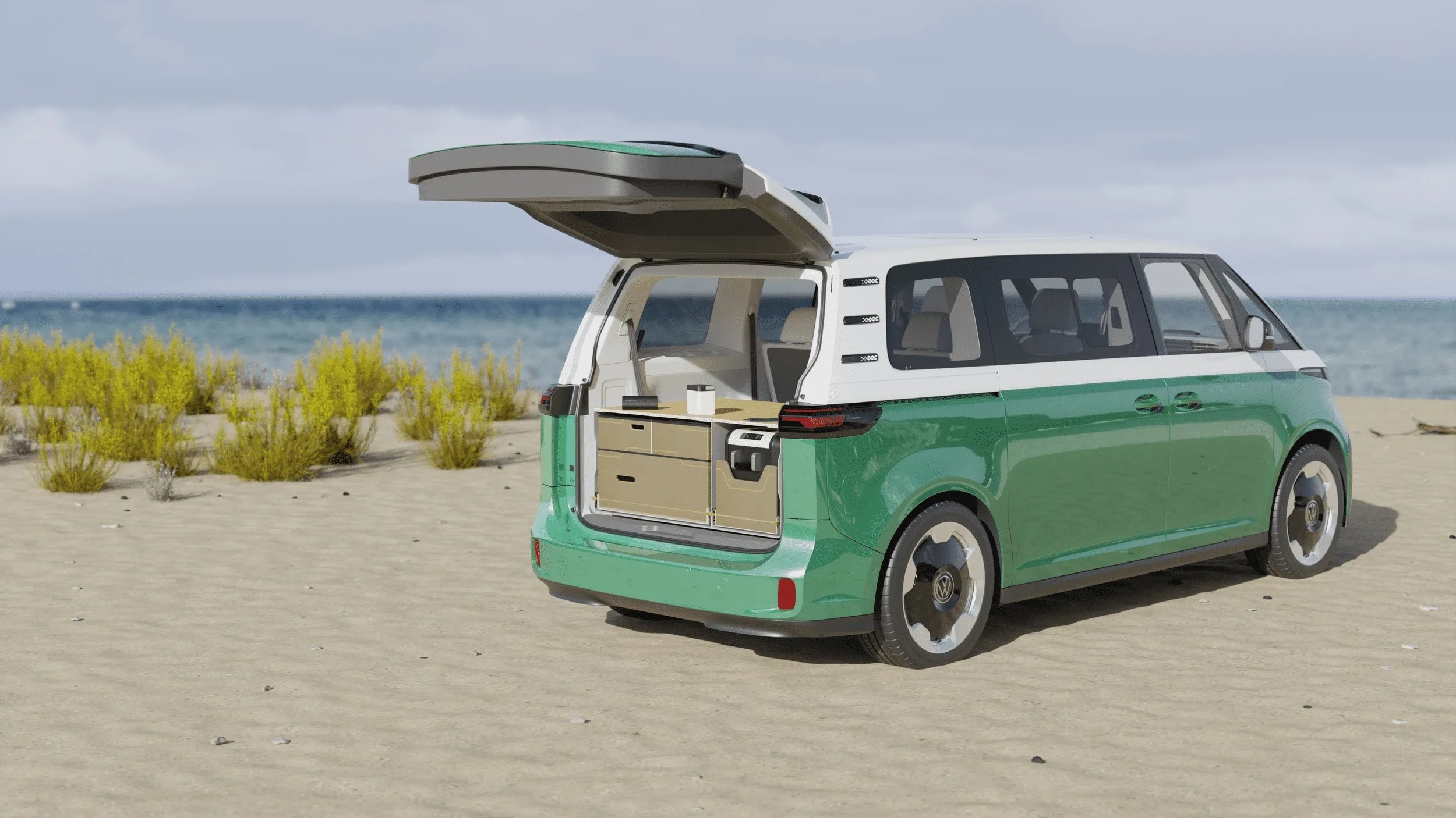 peace vans camper van on a beach
