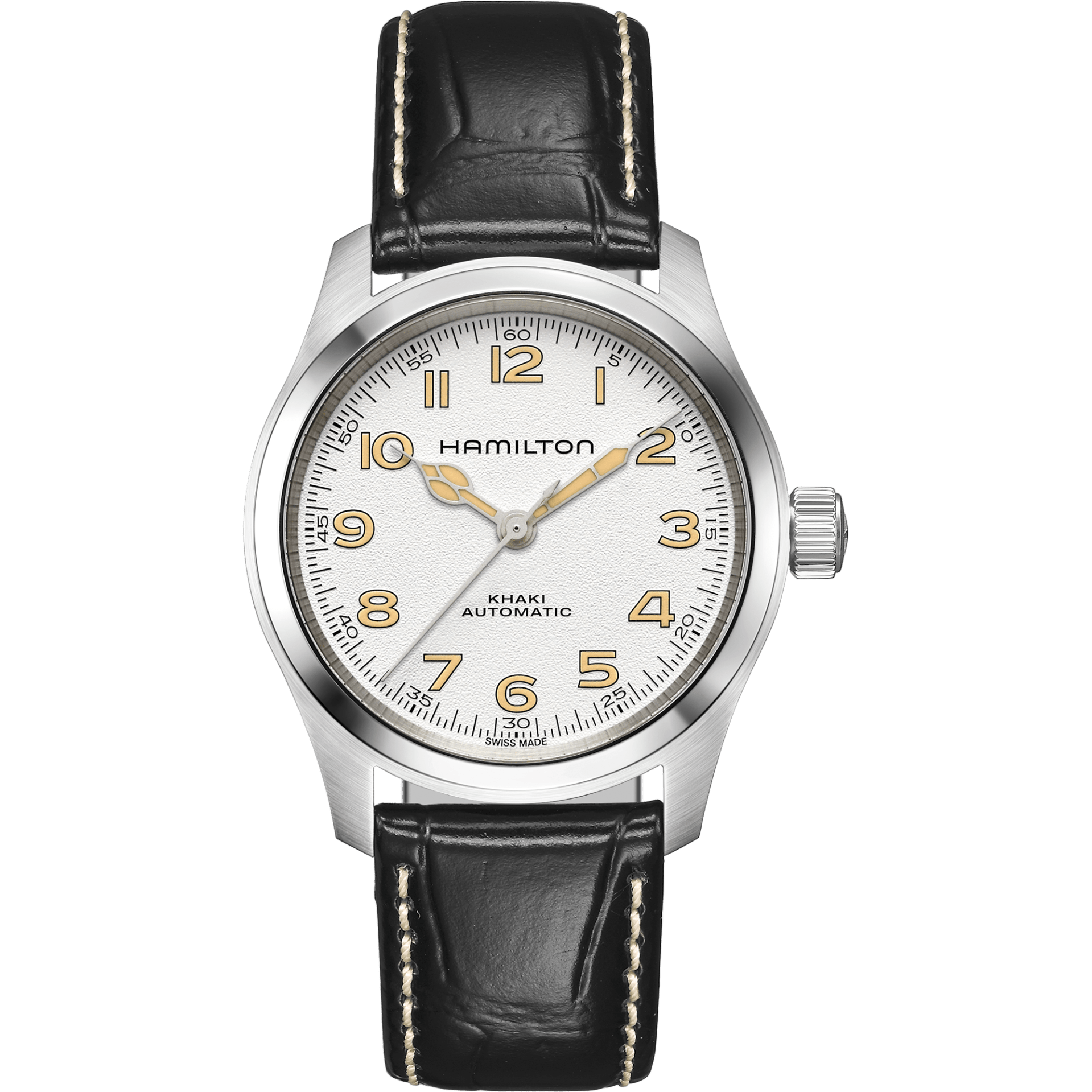 hamilton watch with a white dial