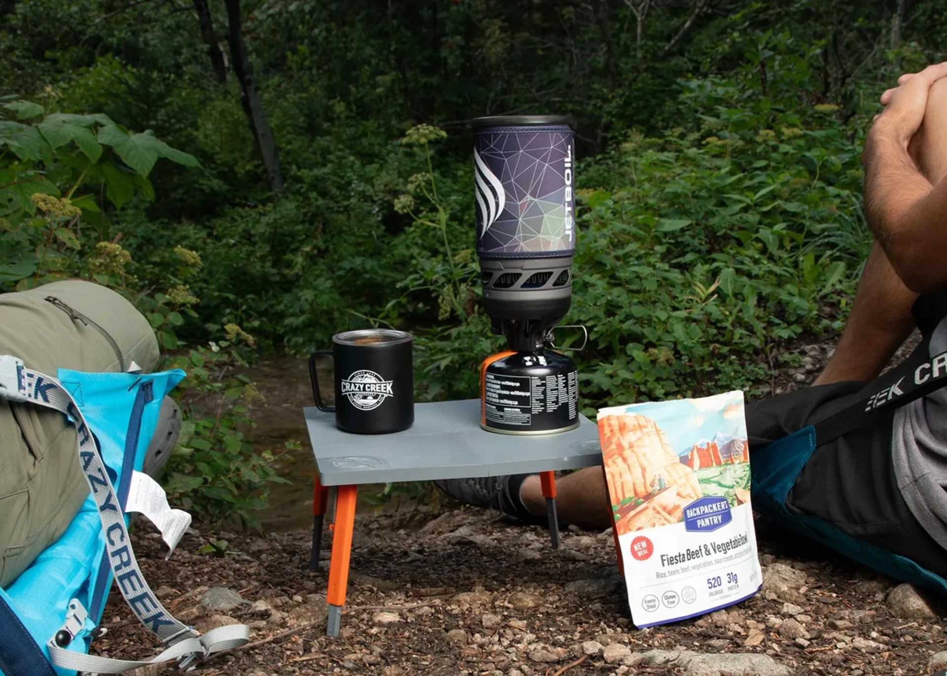 crazy creek pack table in action
