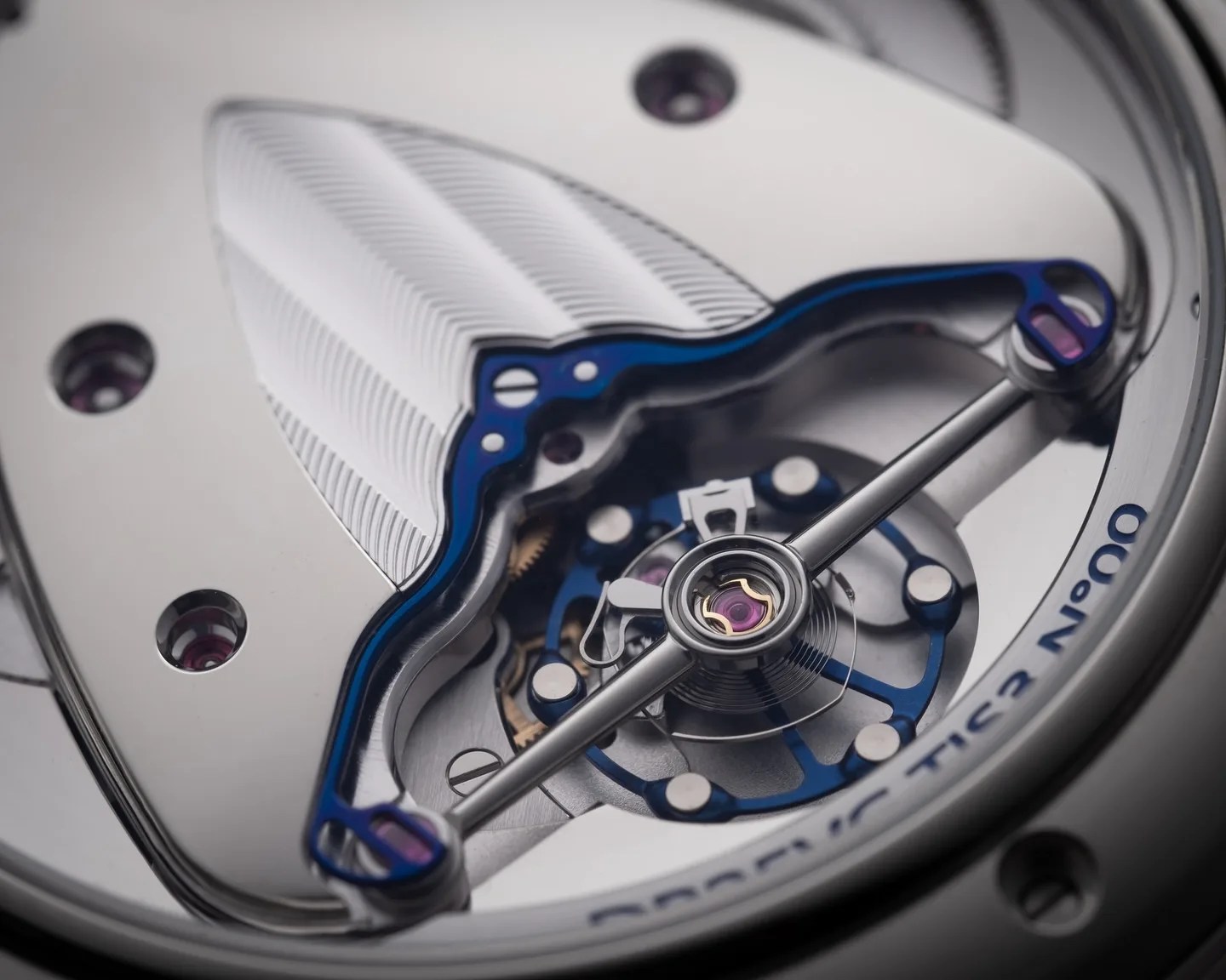closeup of the escapement on a de bethune watch movement