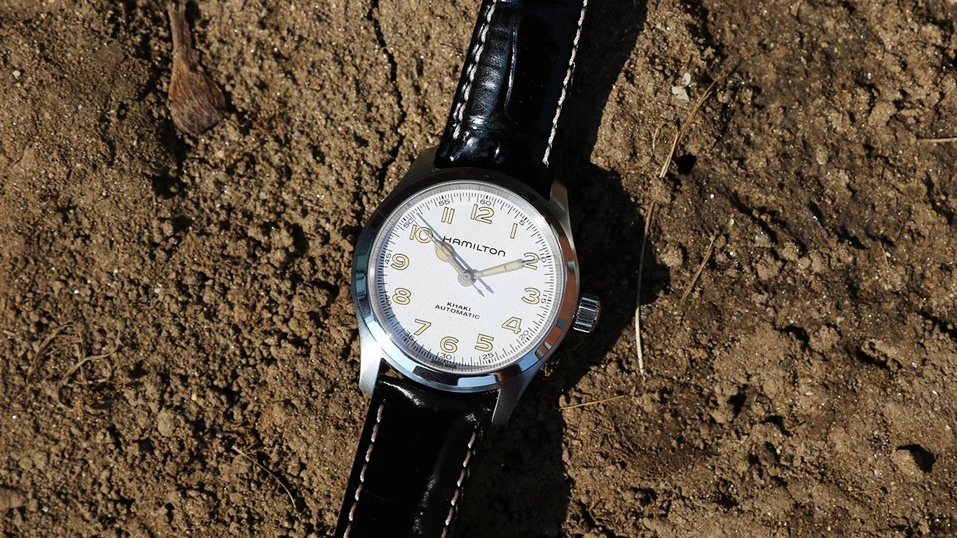 hamilton field watch in the dirt